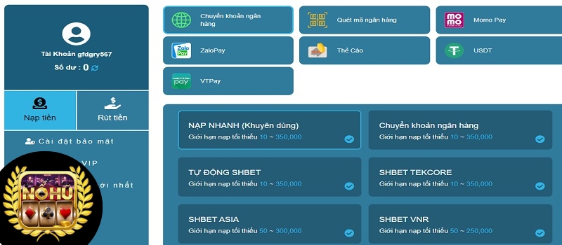 Hướng dẫn các bước nạp tiền nhanh vào hệ thống SHBet