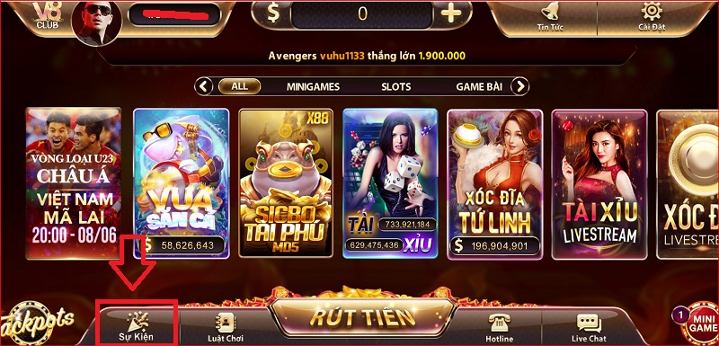 Giao diện chính thức tại cổng game V8 Club