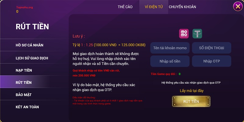 Hướng dẫn thao tác rút tiền nhanh từ cổng game nổ hũ đổi thưởng OK88 